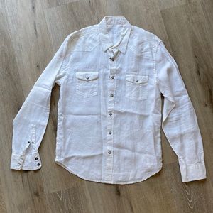 Lucky Brand men 100% linen button down casual white shirt